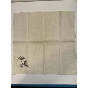 Vintage Set Of 8 Hand Stitched linen ivory floral embroidered napkins 16.5” Sq